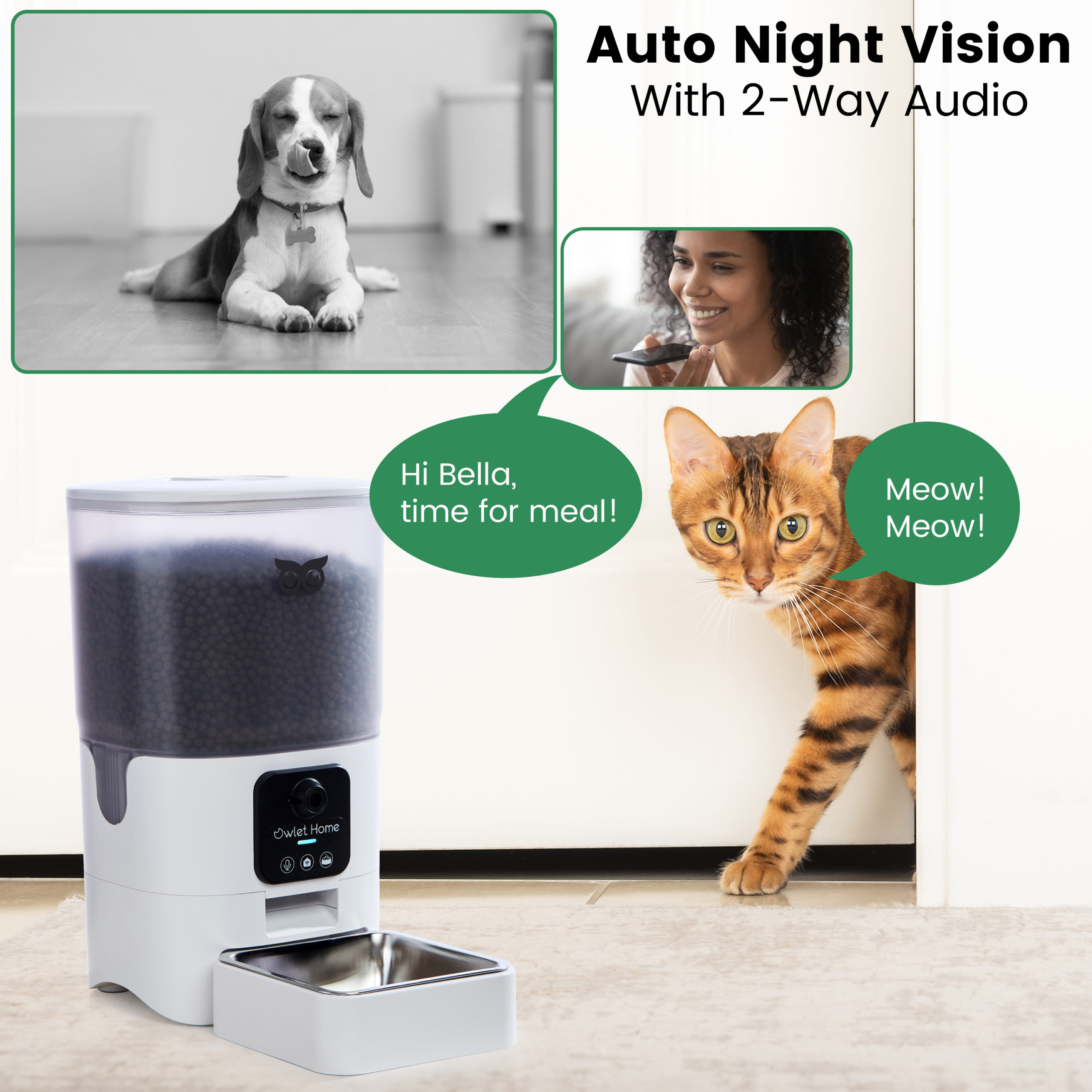 Owlet Home Smart Automatic Pet Feeder with 1080P HD Camera for Cats & Dogs  (6L), WiFi(2.4GHz&5GHz), Live Video, Auto Night Vision, 2-Way Audio, Works  with Alexa & Google Assistant, Motion Alert, No